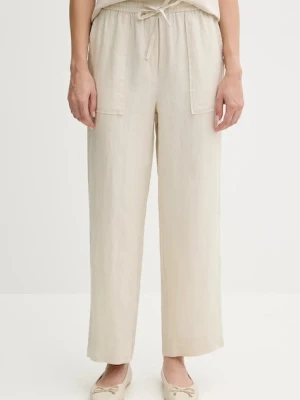 United Colors of Benetton spodnie lniane damskie kolor beżowy proste high waist 4AGHDF08J