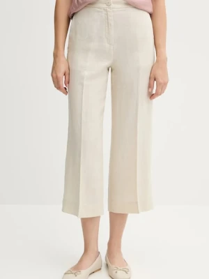 United Colors of Benetton spodnie lniane damskie kolor beżowy proste high waist 4AGHDF08M
