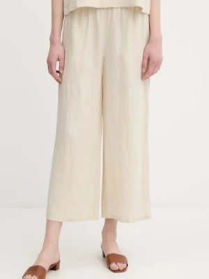 United Colors of Benetton spodnie lniane damskie kolor beżowy proste high waist 4AGHDF09G