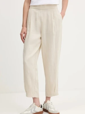 United Colors of Benetton spodnie lniane damskie kolor beżowy szerokie high waist 4AGHDF08L