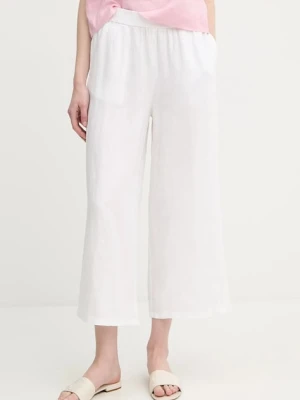 United Colors of Benetton spodnie lniane damskie kolor biały proste high waist 4AGHDF09G