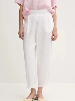 United Colors of Benetton spodnie lniane damskie kolor biały szerokie high waist 4AGHDF08L