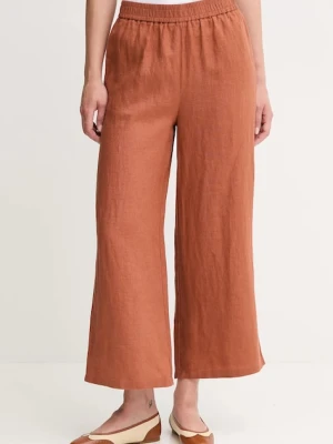 United Colors of Benetton spodnie lniane damskie kolor brązowy proste high waist 4AGHDF09G