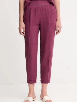 United Colors of Benetton spodnie lniane damskie kolor fioletowy proste high waist 4AGHDF079