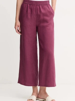 United Colors of Benetton spodnie lniane damskie kolor fioletowy proste high waist 4AGHDF09G