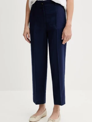 United Colors of Benetton spodnie lniane damskie kolor granatowy proste high waist 4AGHDF06R