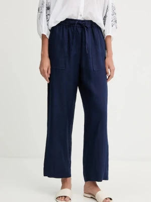 United Colors of Benetton spodnie lniane damskie kolor granatowy proste high waist 4AGHDF08J