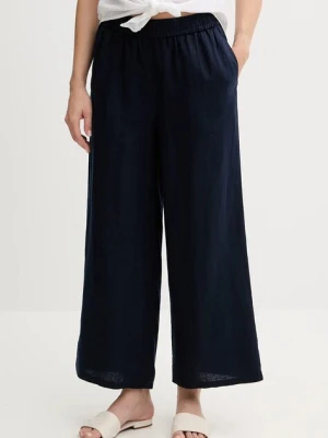 United Colors of Benetton spodnie lniane damskie kolor granatowy proste high waist 4AGHDF09G
