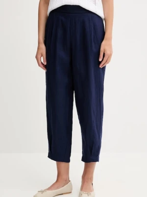 Zdjęcie produktu United Colors of Benetton spodnie lniane damskie kolor granatowy szerokie high waist 4AGHDF08L