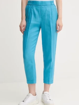 United Colors of Benetton spodnie lniane damskie kolor niebieski fason cygaretki high waist 4AGH558X5