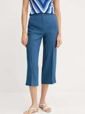 United Colors of Benetton spodnie lniane damskie kolor niebieski proste high waist 4AGHDF08M