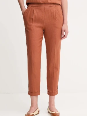 United Colors of Benetton spodnie lniane damskie kolor pomarańczowy proste high waist 4AGHDF079