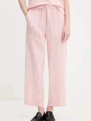 United Colors of Benetton spodnie lniane damskie kolor różowy proste high waist 4AGHDF08J