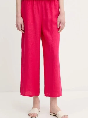 United Colors of Benetton spodnie lniane damskie kolor różowy proste high waist 4AGHDF09G