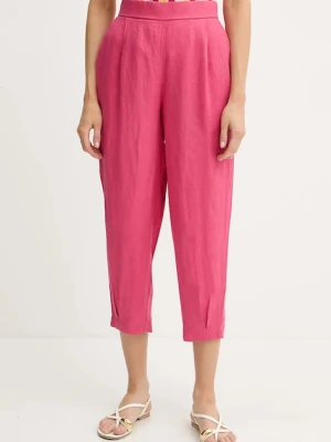 United Colors of Benetton spodnie lniane damskie kolor różowy szerokie high waist 4AGHDF08L