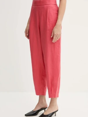 United Colors of Benetton spodnie lniane damskie kolor różowy szerokie high waist 4AGHDF08L