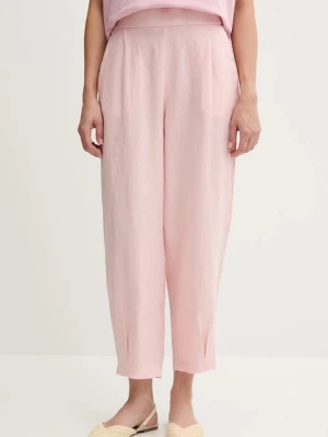 United Colors of Benetton spodnie lniane damskie kolor różowy szerokie high waist 4AGHDF08L
