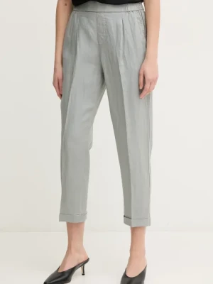 United Colors of Benetton spodnie lniane damskie kolor szary fason cygaretki high waist 4AGH558X5