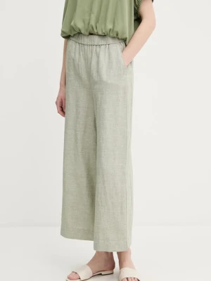 United Colors of Benetton spodnie lniane damskie kolor zielony proste high waist 465XDF09J
