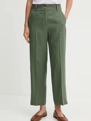 United Colors of Benetton spodnie lniane damskie kolor zielony proste high waist 4AGHDF06R
