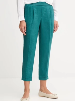 United Colors of Benetton spodnie lniane damskie kolor zielony proste high waist 4AGHDF079