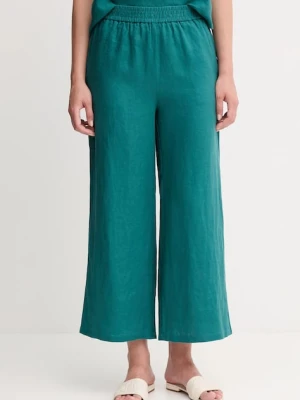 United Colors of Benetton spodnie lniane damskie kolor zielony proste high waist 4AGHDF09G