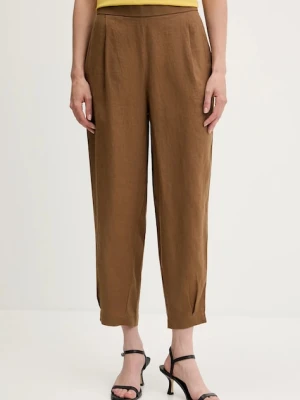 United Colors of Benetton spodnie lniane damskie kolor zielony szerokie high waist 4AGHDF08L