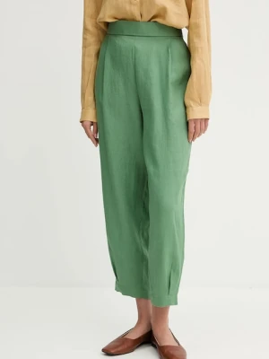 United Colors of Benetton spodnie lniane damskie kolor zielony szerokie high waist 4AGHDF08L