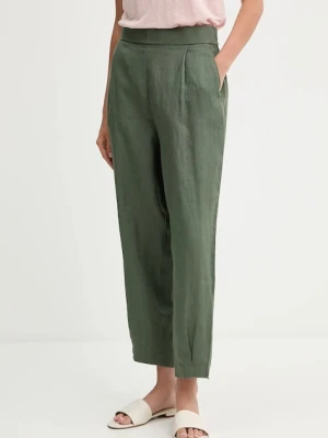 United Colors of Benetton spodnie lniane damskie kolor zielony szerokie high waist 4AGHDF08L