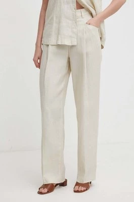 United Colors of Benetton spodnie lniane kolor beżowy fason chinos high waist