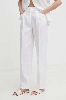 United Colors of Benetton spodnie lniane kolor biały fason chinos high waist