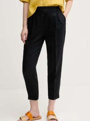 United Colors of Benetton spodnie lniane kolor czarny proste high waist