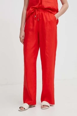 United Colors of Benetton spodnie lniane kolor czerwony proste high waist