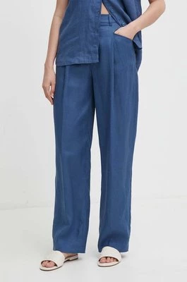 United Colors of Benetton spodnie lniane kolor niebieski fason chinos high waist