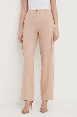 United Colors of Benetton spodnie lniane kolor różowy proste high waist