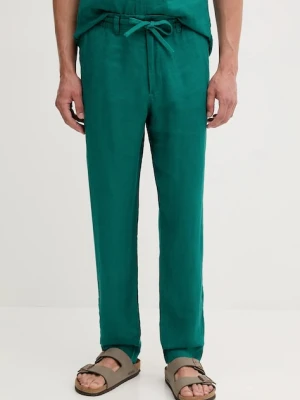 United Colors of Benetton spodnie lniane kolor zielony dopasowane 4AGHUF00M