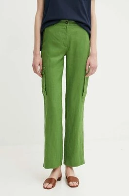 United Colors of Benetton spodnie lniane kolor zielony proste high waist