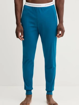 United Colors of Benetton spodnie piżamowe bawełniane kolor niebieski gładka 30964F00V