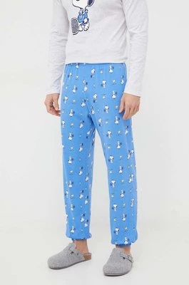 United Colors of Benetton spodnie piżamowe bawełniane x Peanuts kolor niebieski wzorzysta