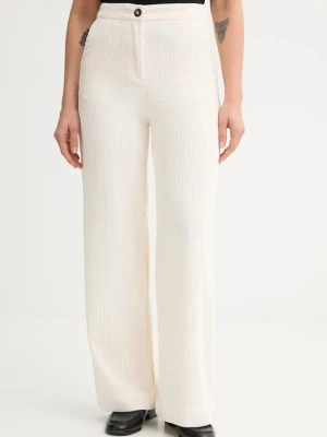 United Colors of Benetton spodnie sztruksowe damskie kolor beżowy proste high waist 4Q5GDF0AI