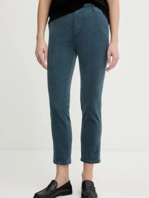 United Colors of Benetton spodnie sztruksowe kolor turkusowy fason cygaretki high waist 4MIQDF07W