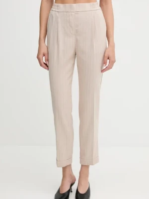 United Colors of Benetton spodnie z domieszką lnu damskie kolor beżowy fason cygaretki high waist 49KBDF090