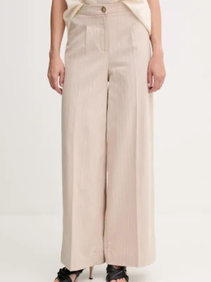 United Colors of Benetton spodnie z domieszką lnu damskie kolor beżowy szerokie high waist 49KBDF091