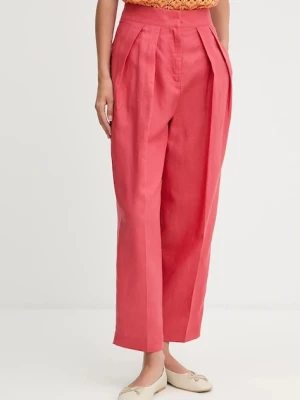 United Colors of Benetton spodnie z domieszką lnu damskie kolor różowy proste high waist 45BVDF09B