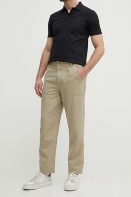 United Colors of Benetton spodnie z domieszką lnu kolor beżowy proste