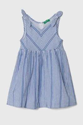United Colors of Benetton sukienka bawełniana dziecięca kolor niebieski midi rozkloszowana