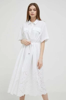 United Colors of Benetton sukienka bawełniana kolor biały midi rozkloszowana