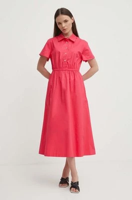 United Colors of Benetton sukienka bawełniana kolor różowy midi rozkloszowana
