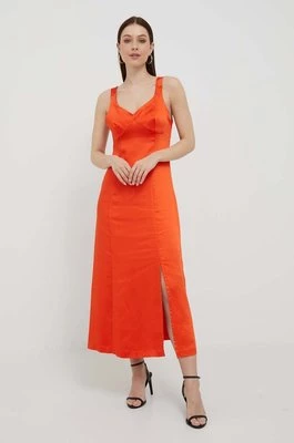 United Colors of Benetton sukienka kolor pomarańczowy midi rozkloszowana
