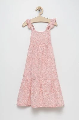 United Colors of Benetton sukienka lniana dziecięca kolor różowy midi rozkloszowana